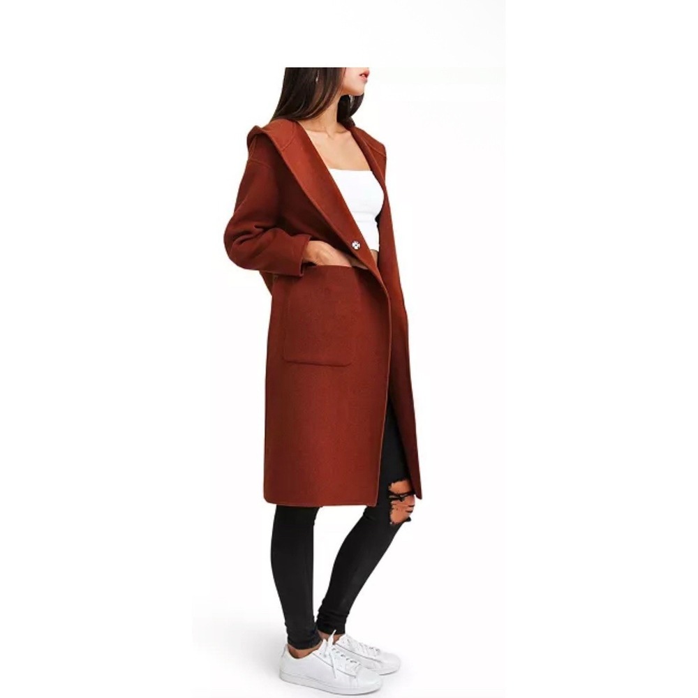 Belle & Bloom Walk This Way Wool Blend Oversized Coat Hooded Caramel Size Medium